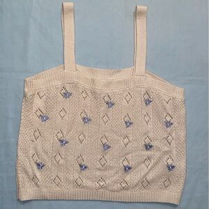 Pink Rose Elegant Cream Camisole with Blue Flower Accents